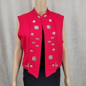 Cactus Flower Vintage Red Vest Silver Metal Accents Pigs Kitchy Western
